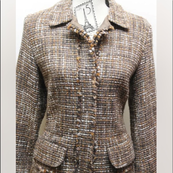 Perry Ellis Tweed Women Brown Blazer Size 8 Wool - Picture 10 of 12